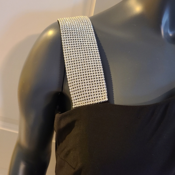 K&M Richards Asymmetric Jumpsuit with Overlay and Rhinestone Shoulder Strap - Picture 11 of 12